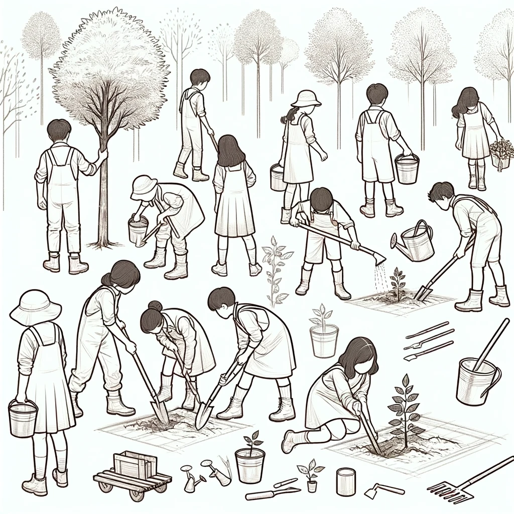 小学生植树简笔画